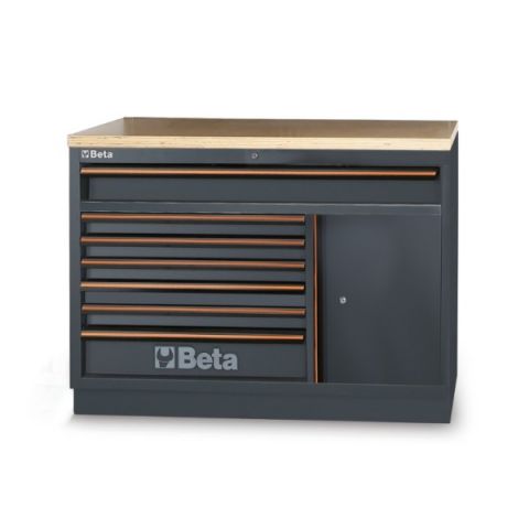 Vaste module met 7 laden en 1 kast met RVS werkblad | C45PRO M7A/W